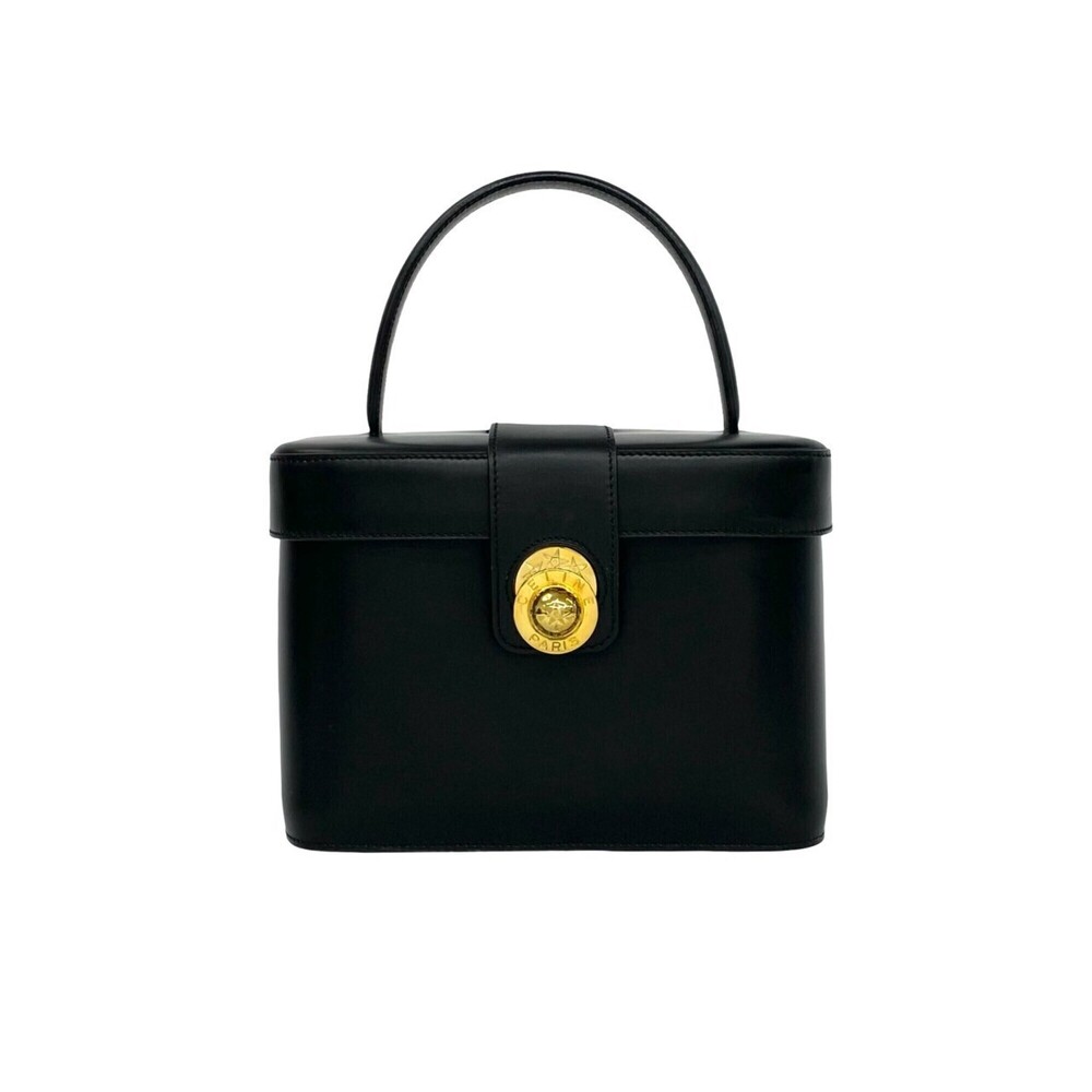 CELINE Vintage Starball Logo Hardware Leather Handbag Vanity Bag Black 19334
